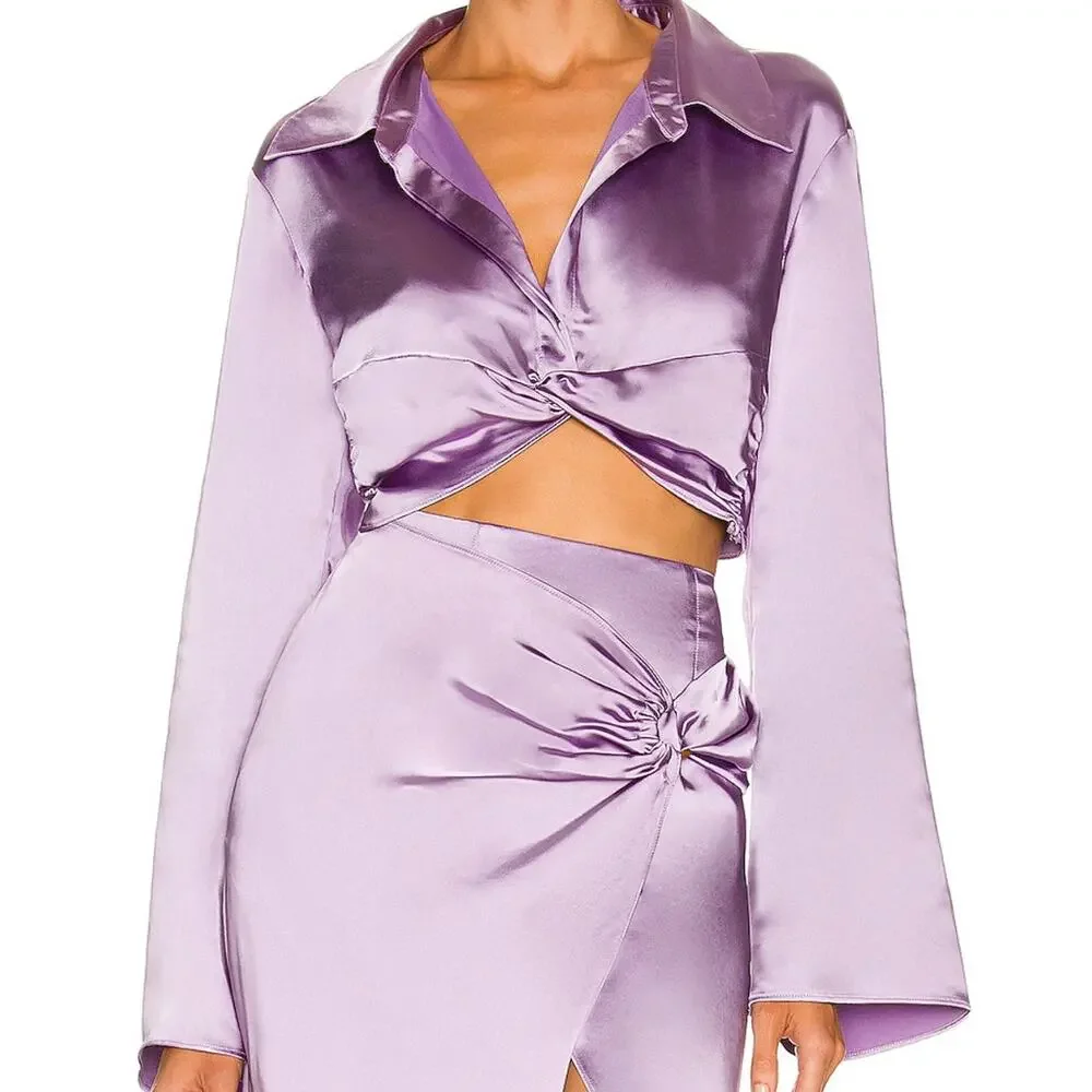 L'academie Franca Top Purple Satin Blouse Size XL - Picture 3 of 9